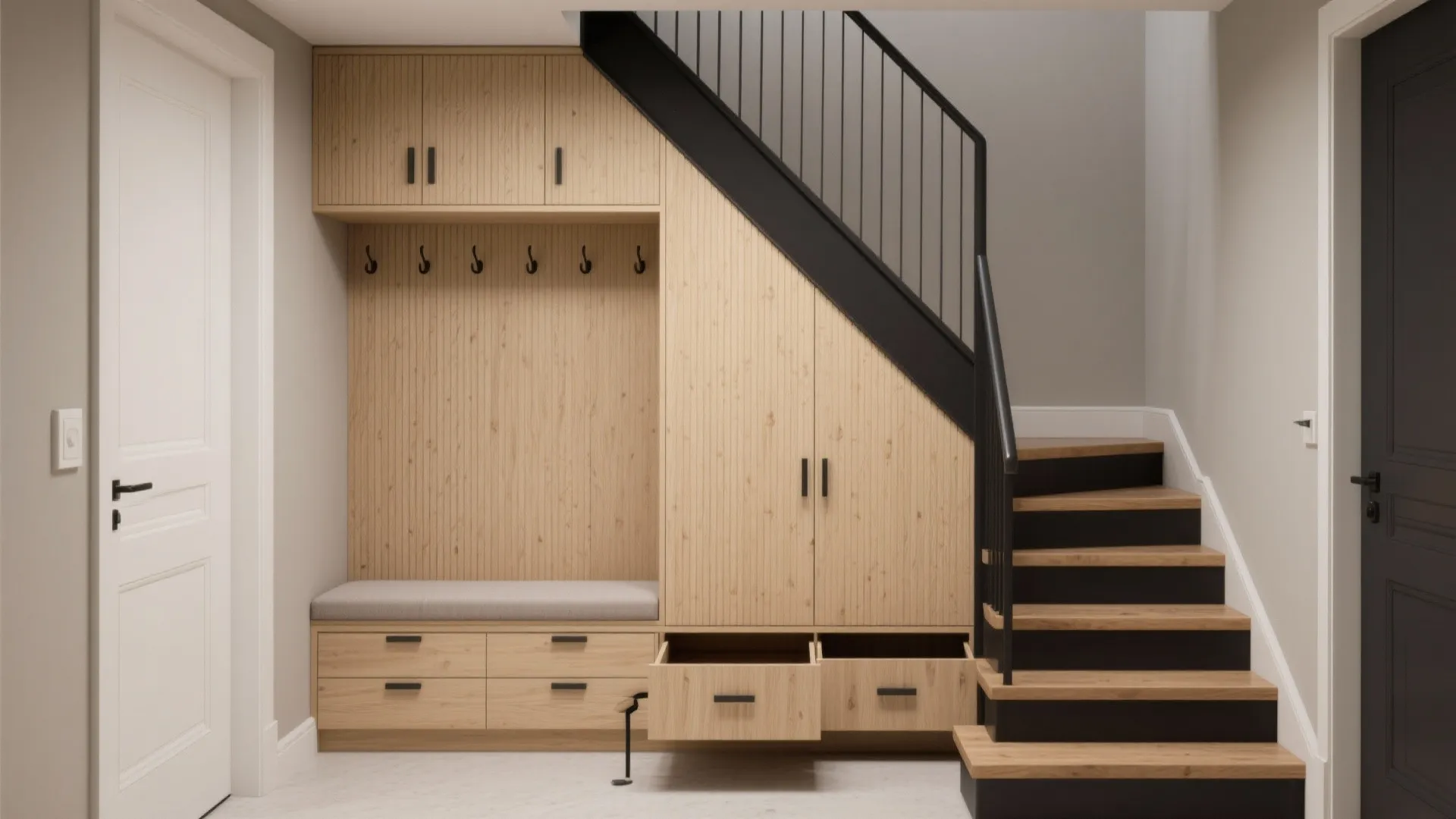 Storage Under Stairs, Styled for Flow