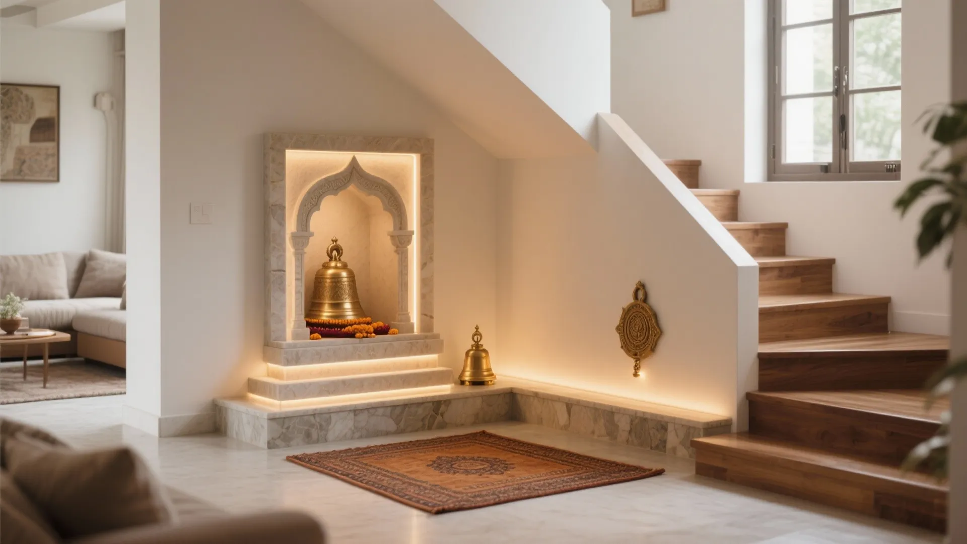 Under-Stair or Corner Pooja Turned Cozy