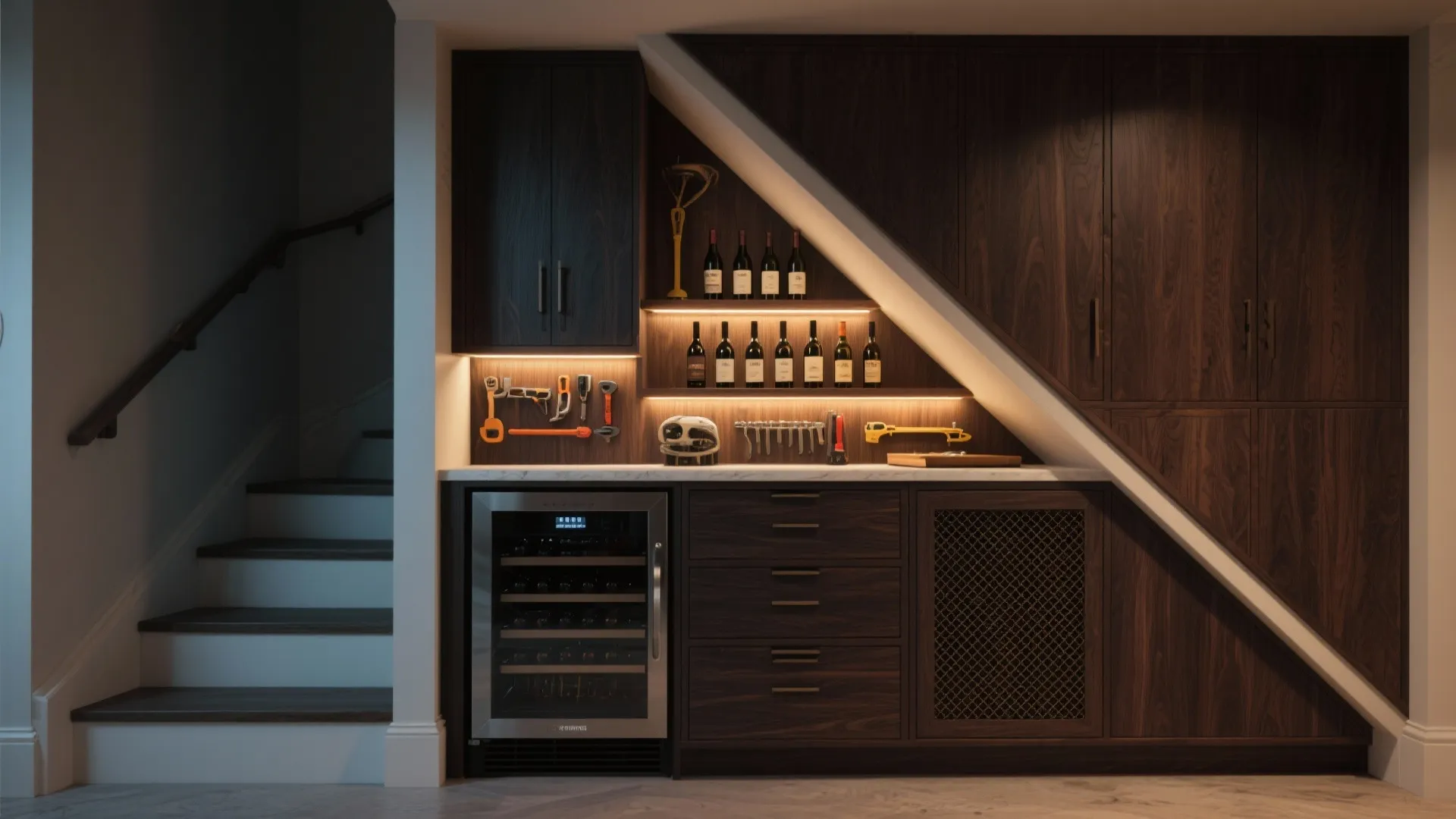 Under-stairs micro bar