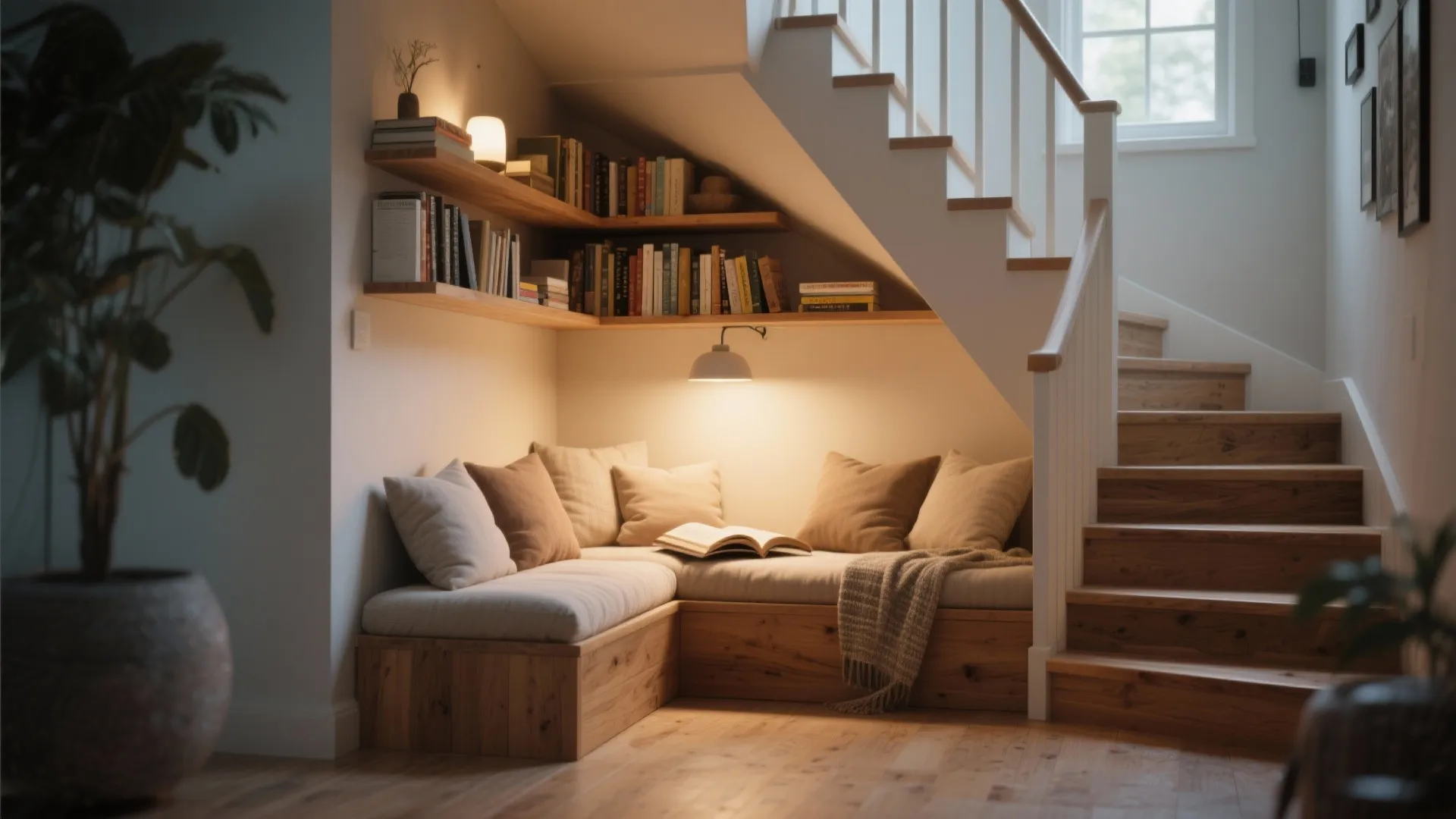 Under-stairs reading nook