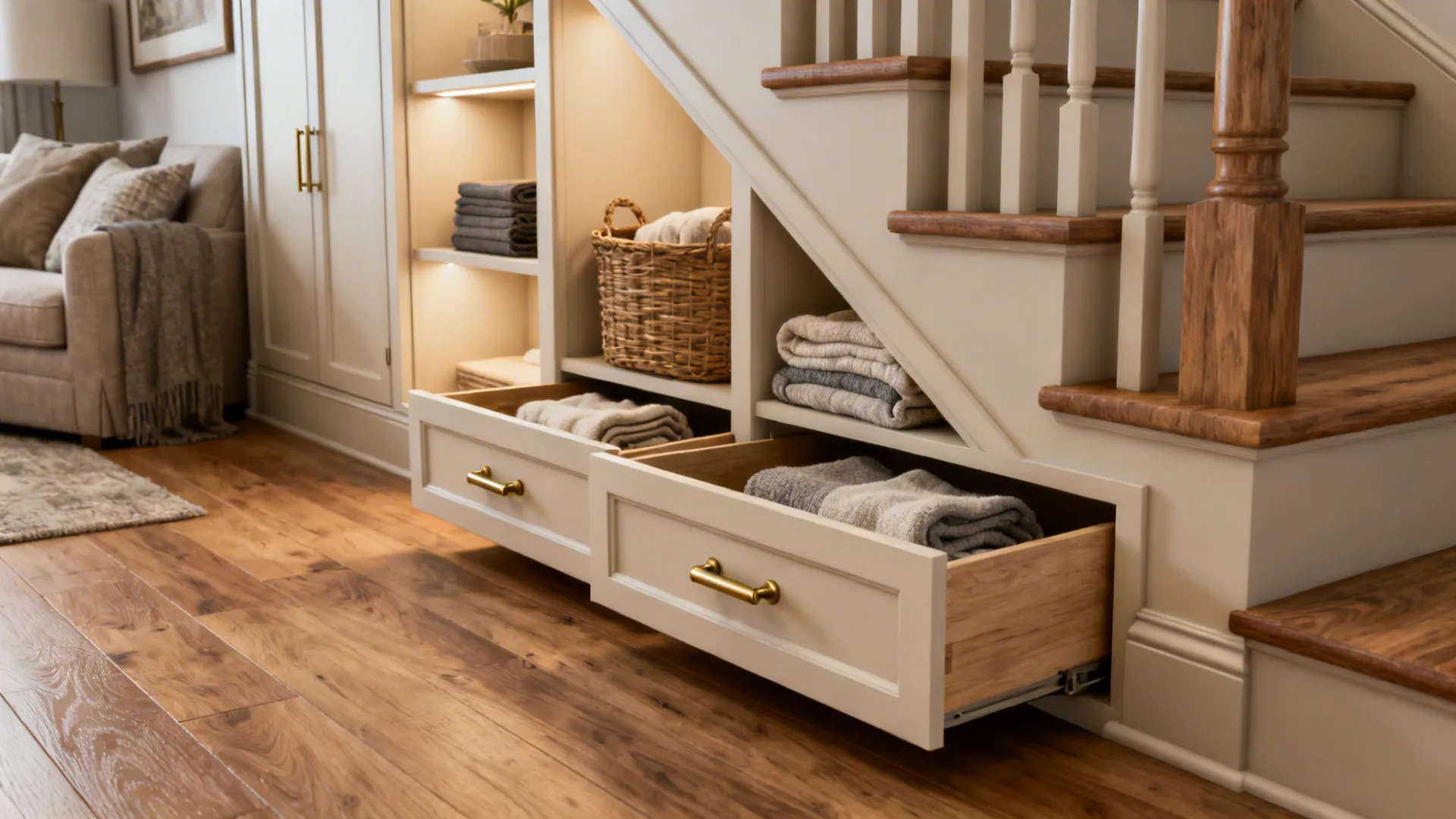 1. Built-in storage under the stairs