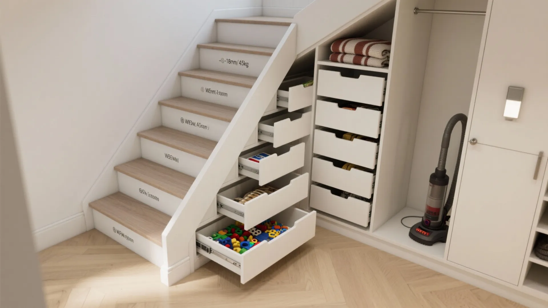 Hidden Storage Drawers and Utility Closet