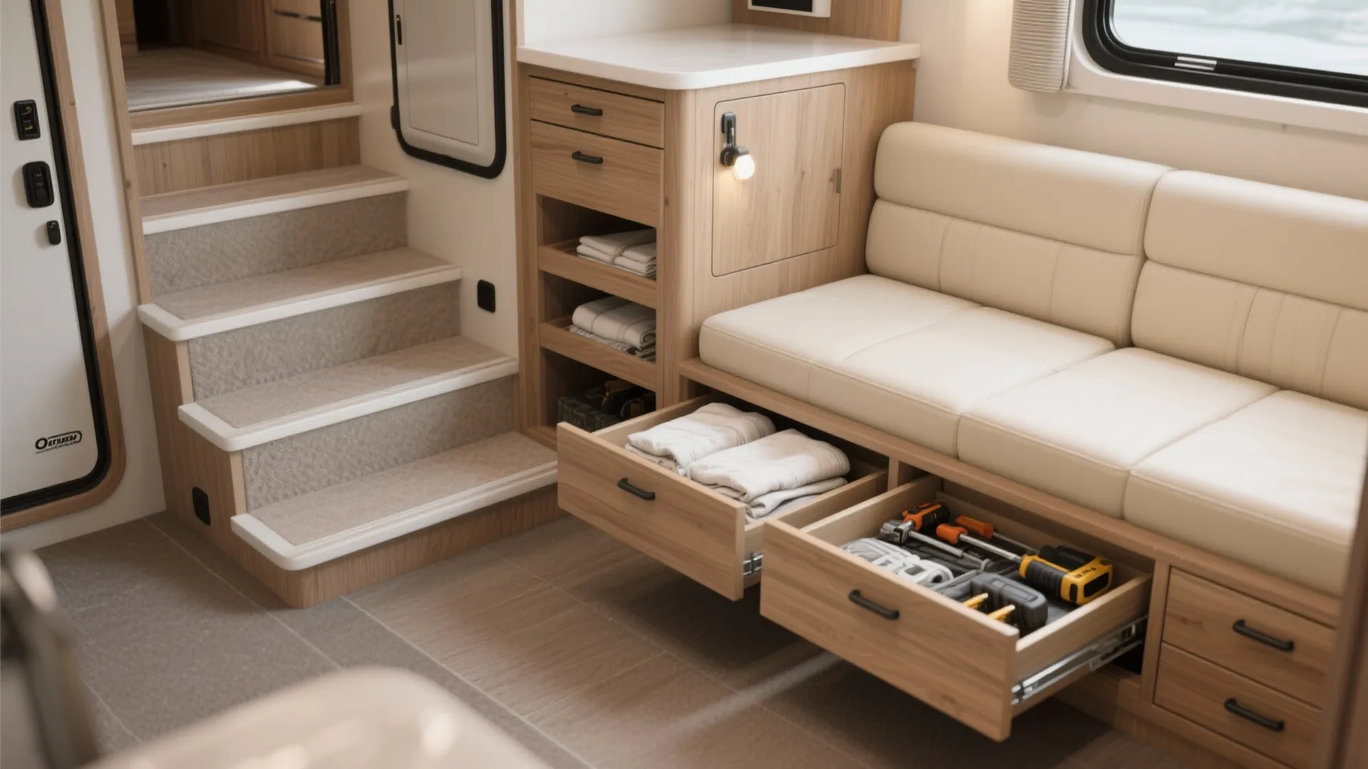 2. Built-in storage under steps and seating