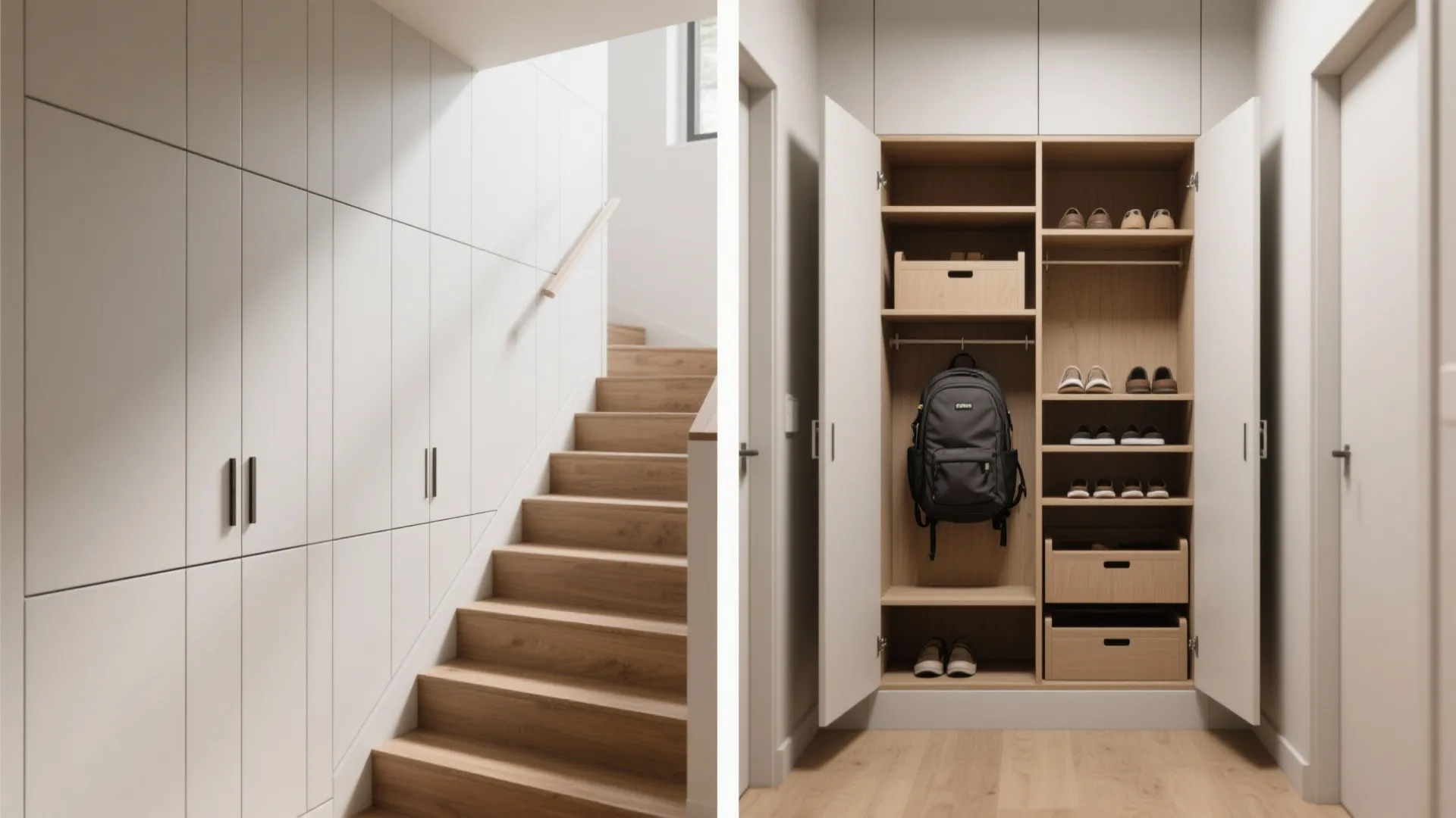 Under-Stair Storage Panels That Disappear When Closed