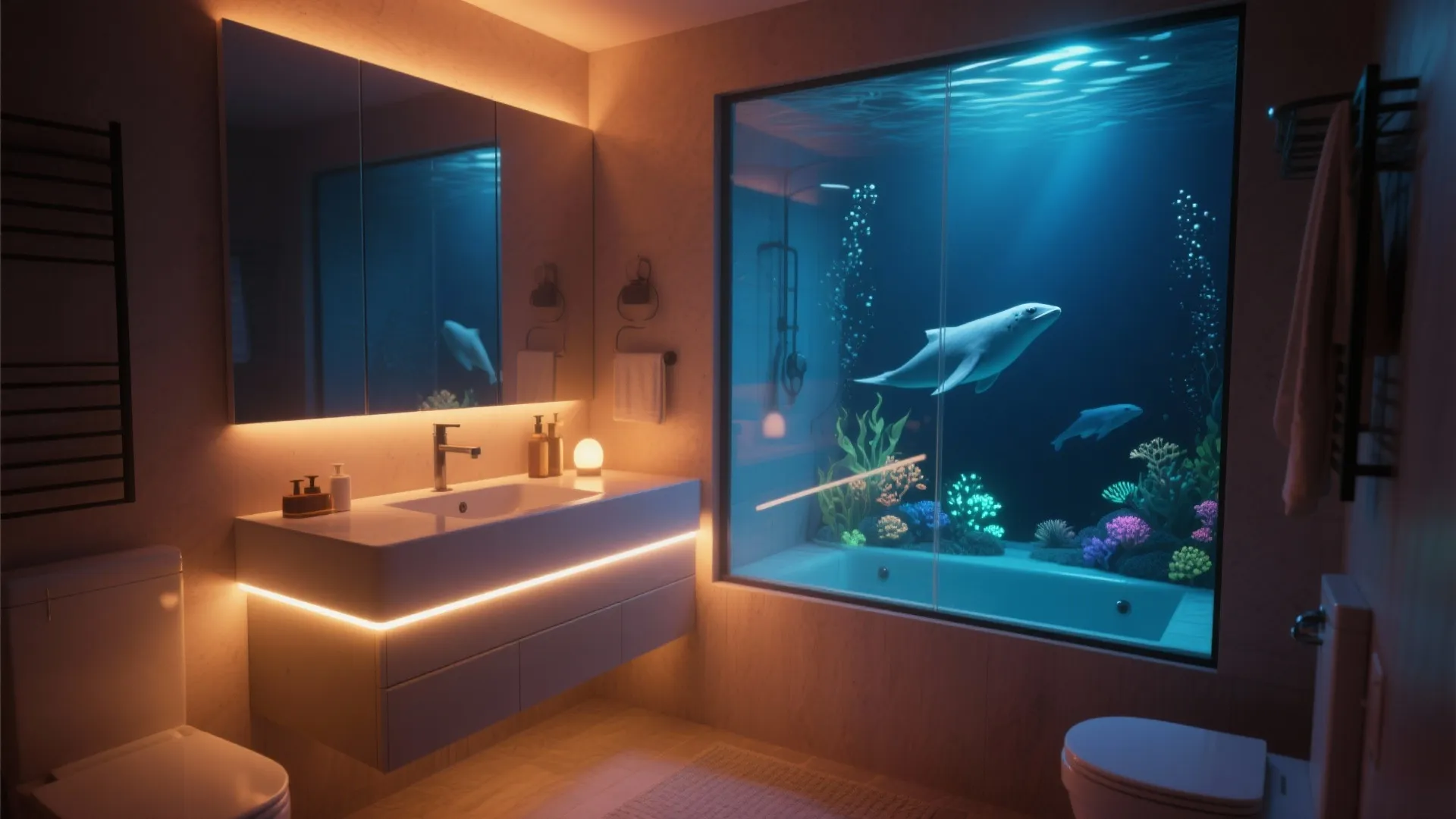 5. Soft Night Lighting Under the Vanity