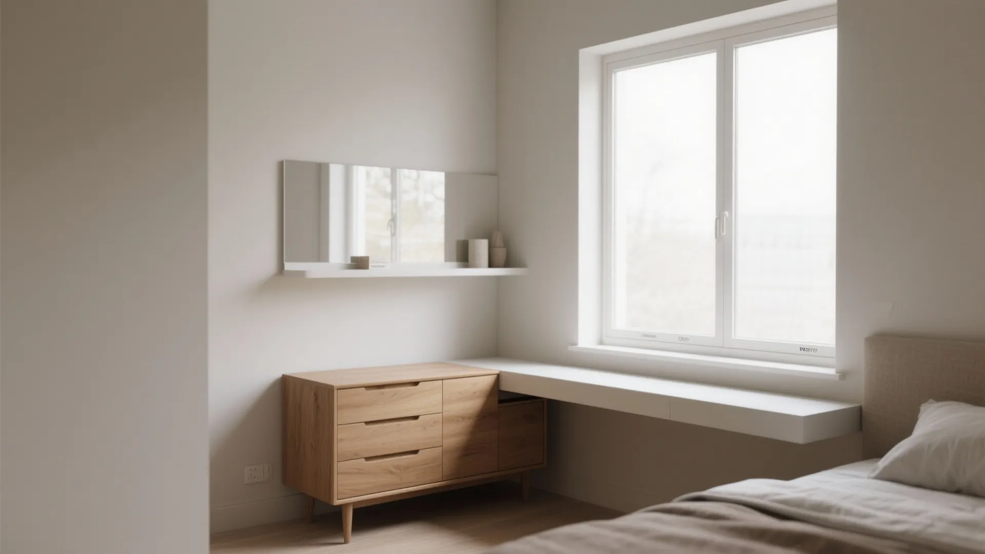 3) Under-Window Dresser with Floating Shelf