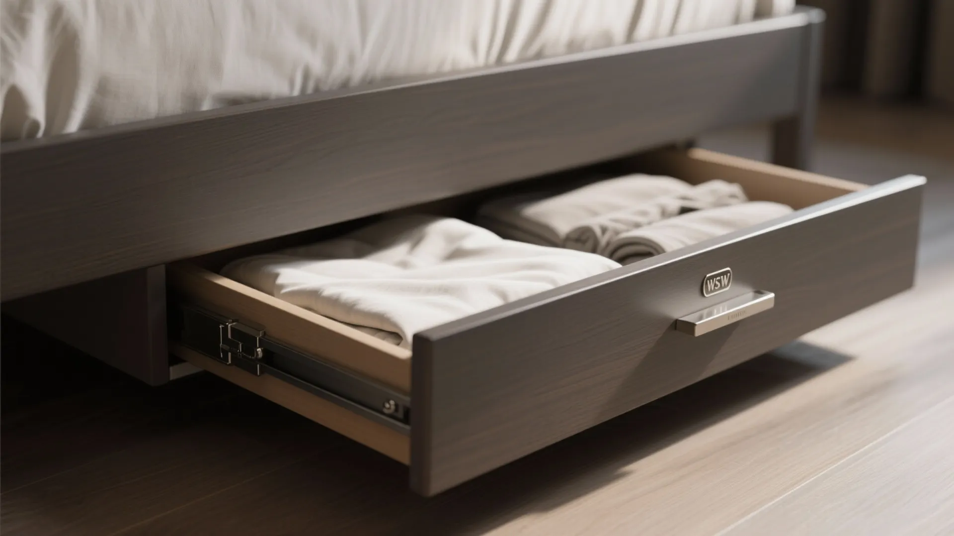 Underbed storage with soft-close drawers