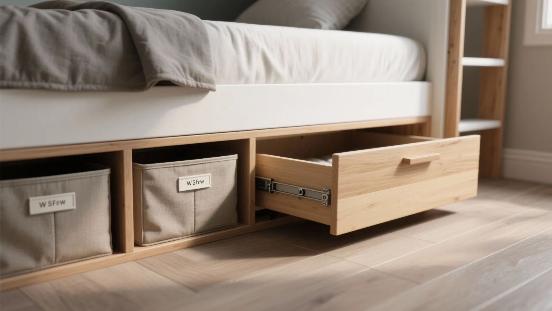 3. Built-in drawers and cubbies under bunks