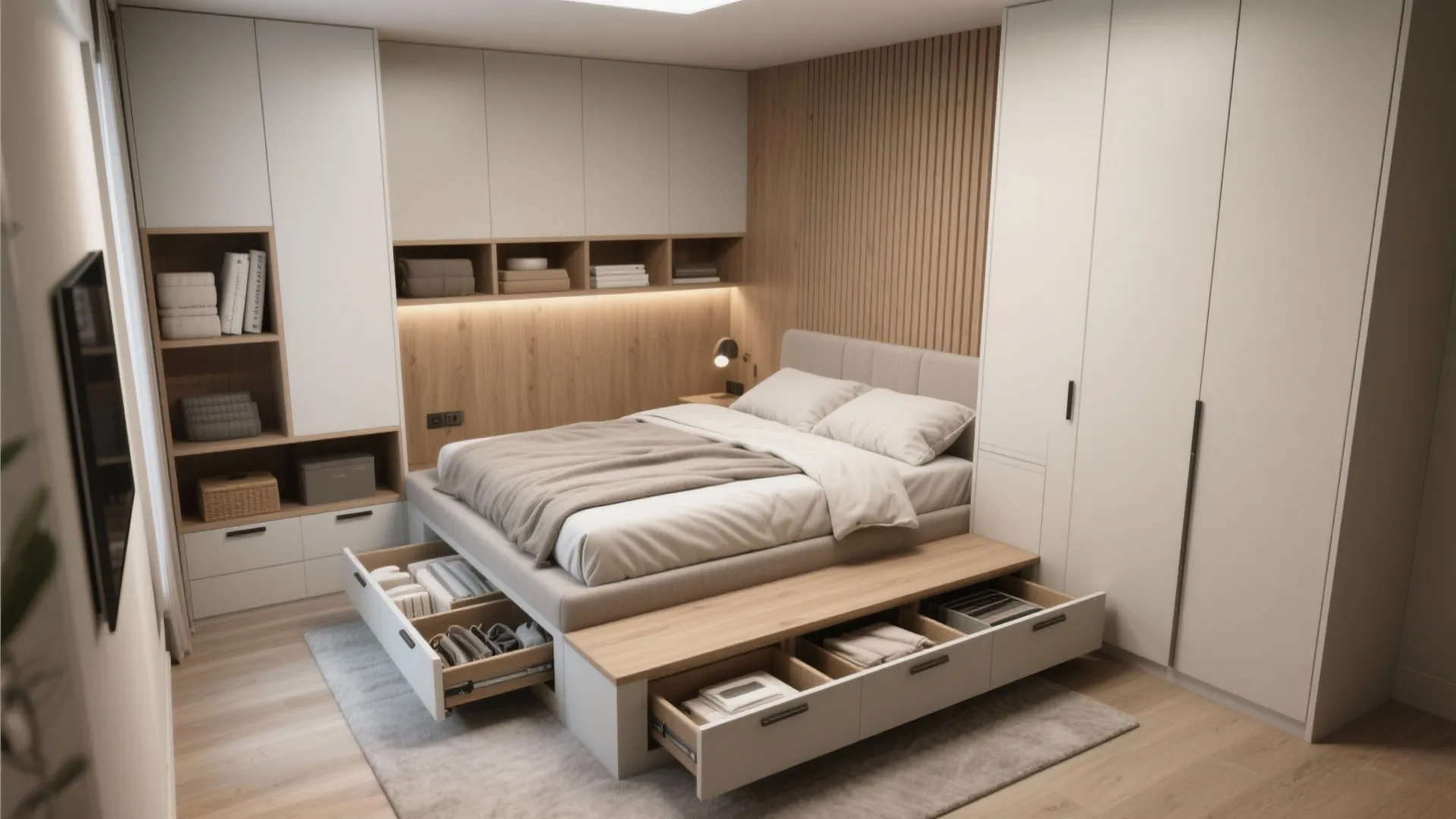4. Built-in storage under beds and benches