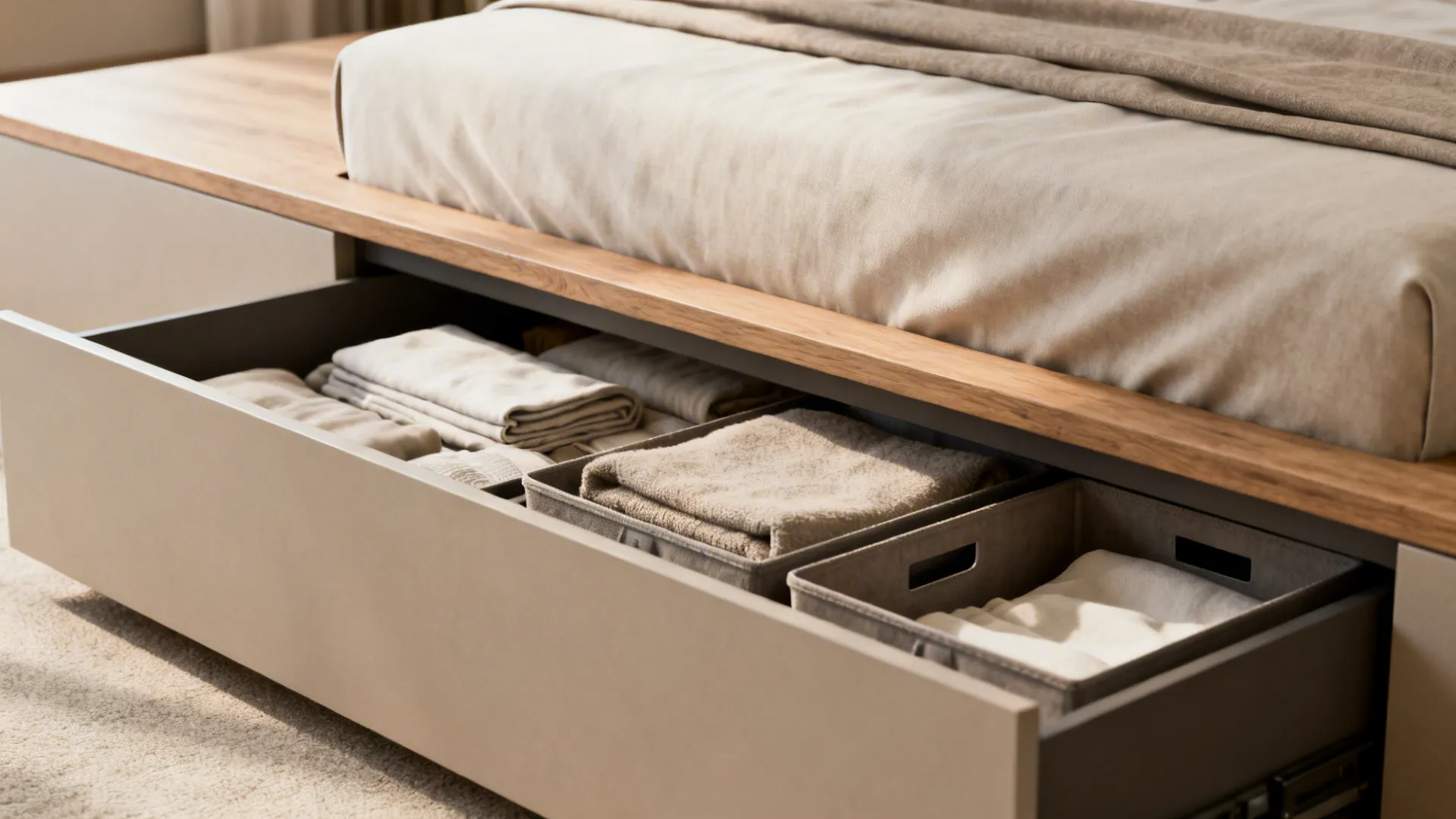 2. Use built-in storage under the mattress