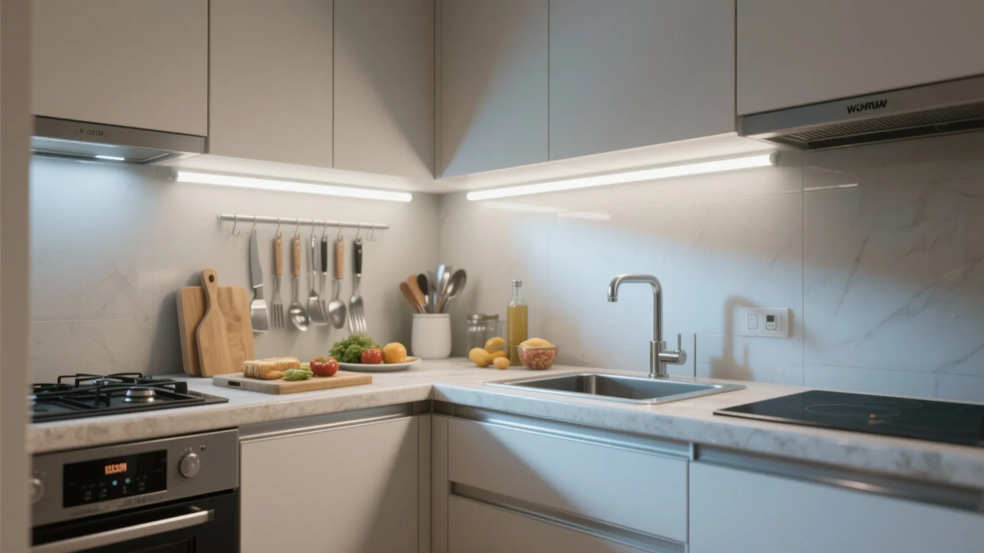 3. Under-cabinet LED bar for kitchen efficiency