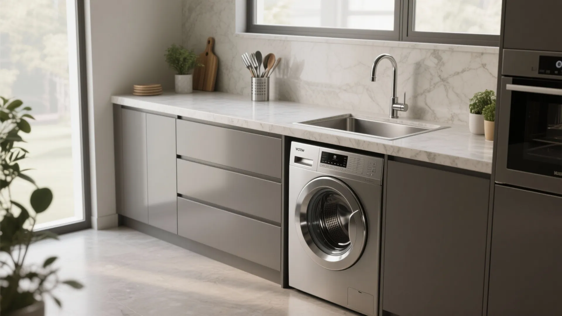 2. Under-counter combo: front-load washer under the counter