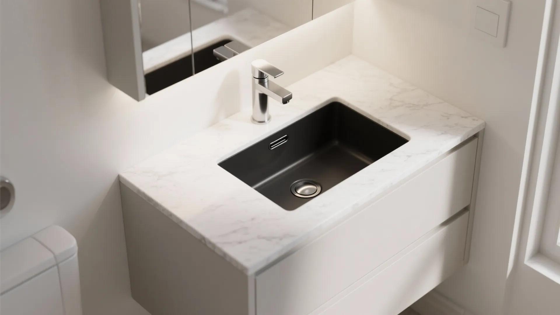 3. Undermount Black Sink with Light Counter Contrast