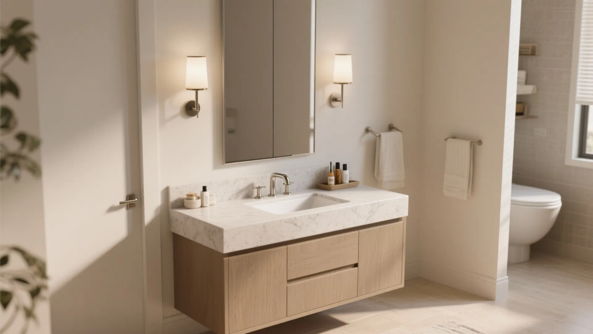 Undermount Sink with Ledge Shelf and a Tall Medicine Mirror