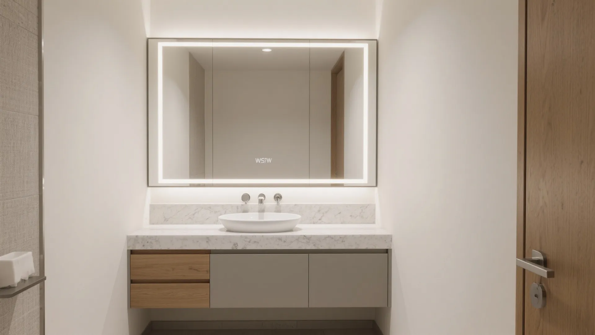 Integrated Ledge + Mirror Cabinet With an Undermount Bowl
