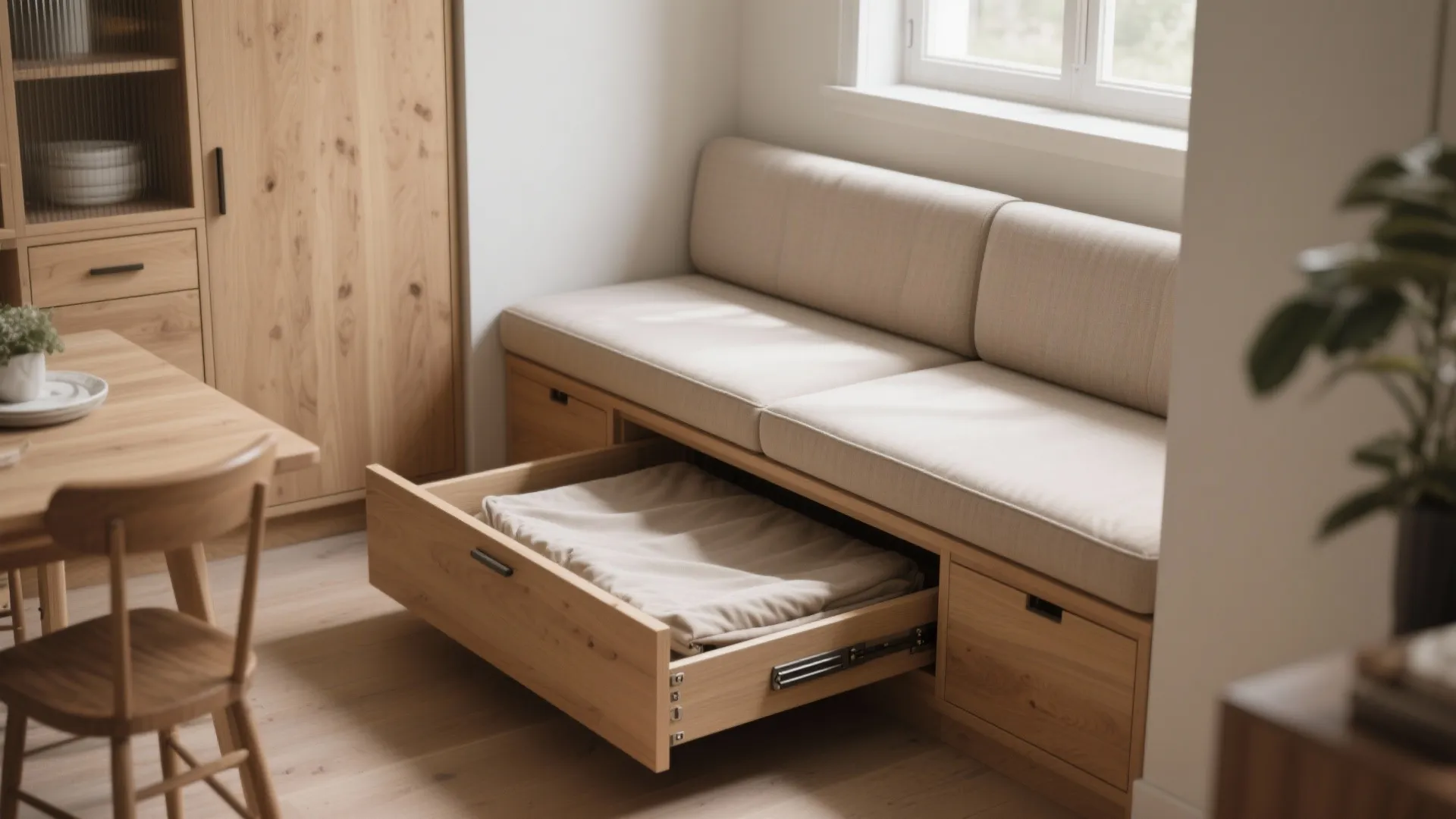 1. Built-in bench with under-seat storage