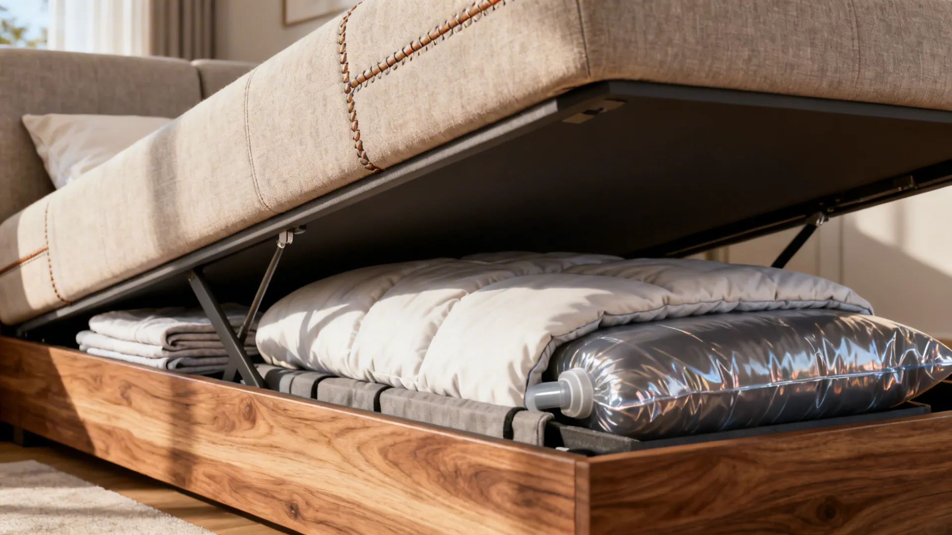 1. Slim convertible sofa with under-seat storage