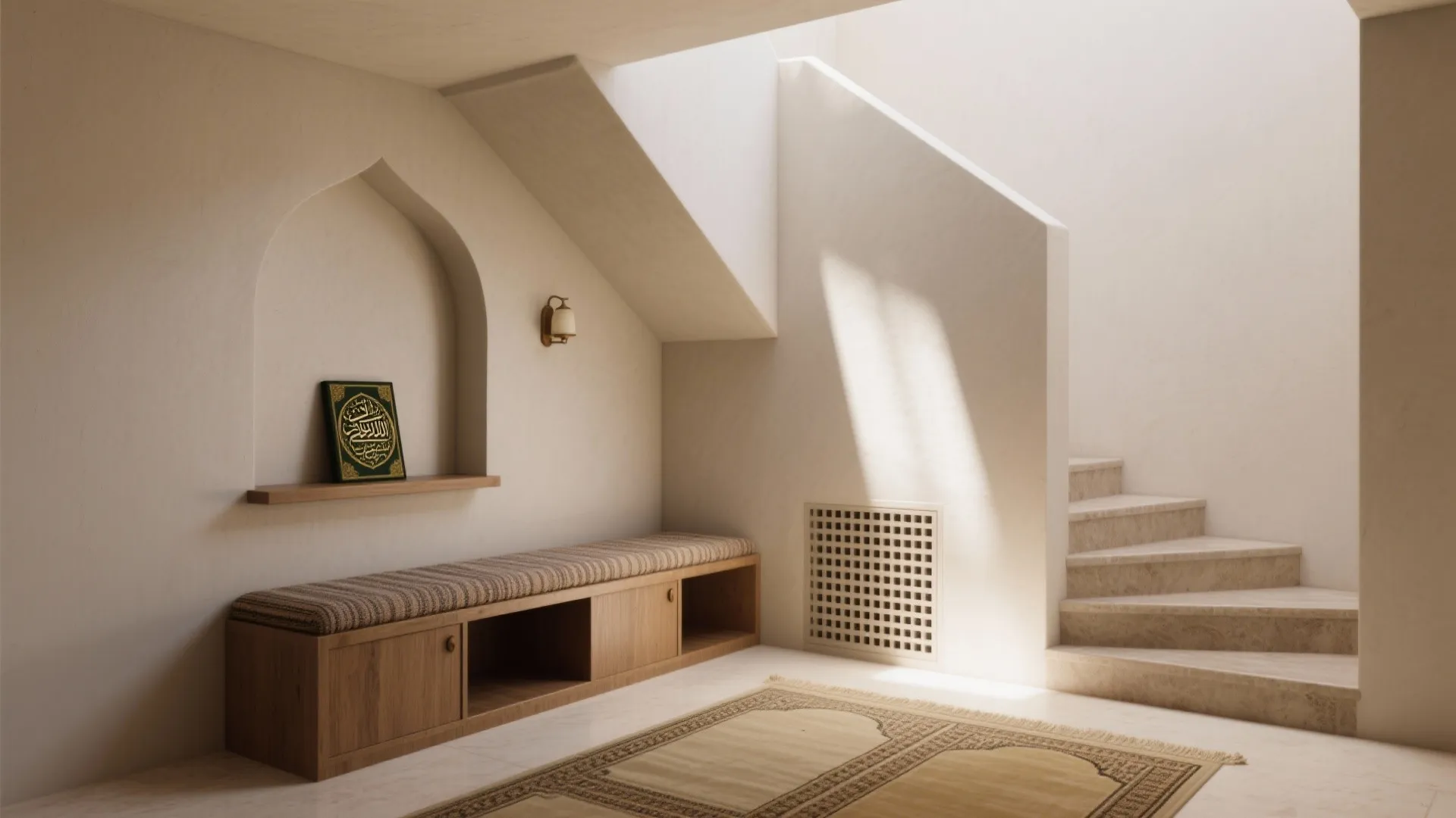 Under‑stair or corner musalla planning