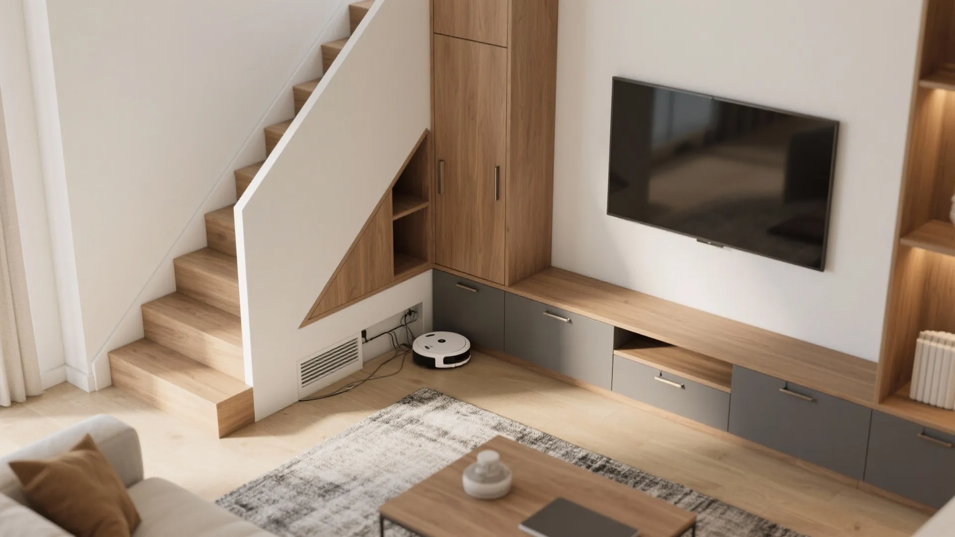 Under-stair built-ins and media wall