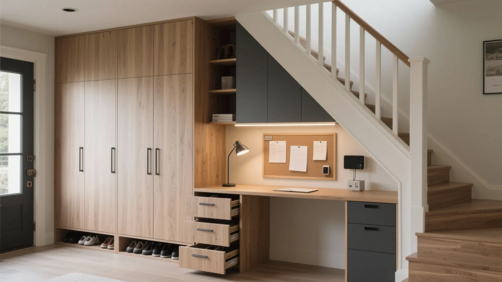 Under-stair storage and a pocket study-nook combo