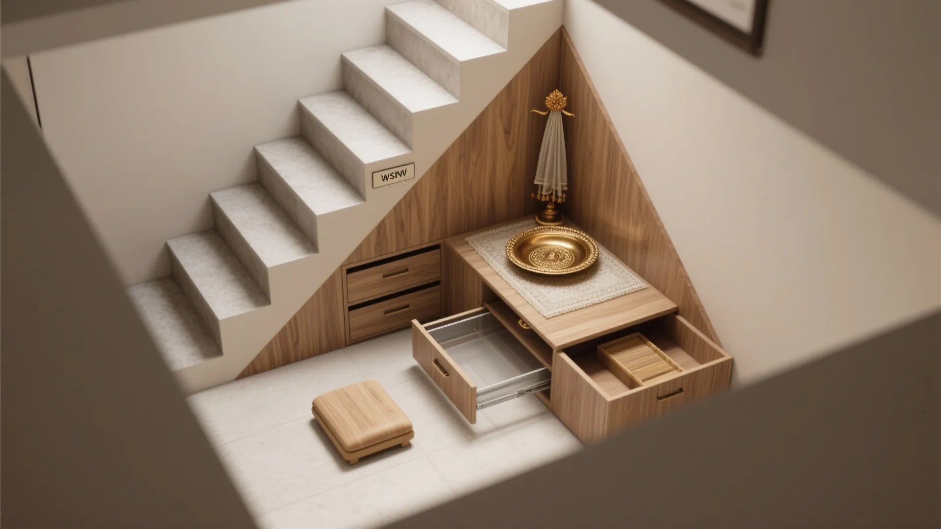 Under-stair or Bay-window Corner Shrine with Natural Light