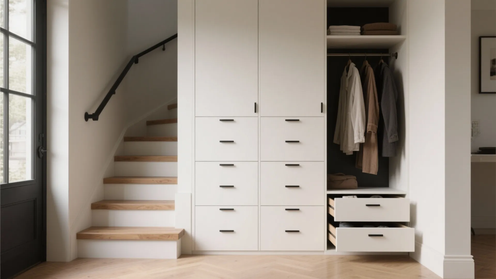 Smart Under-Stair Storage Built into the Wall