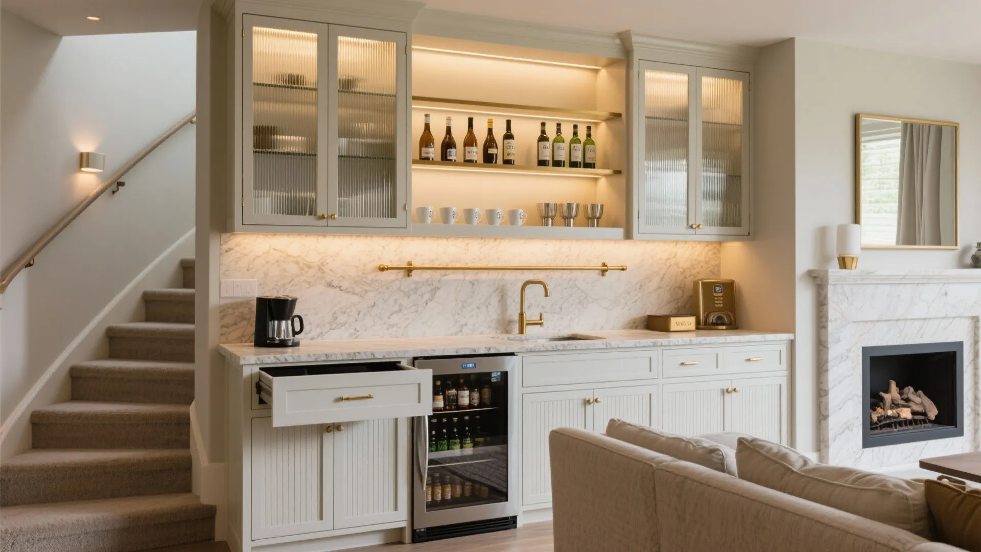 Under-stairs Bar or Coffee Station With Glass