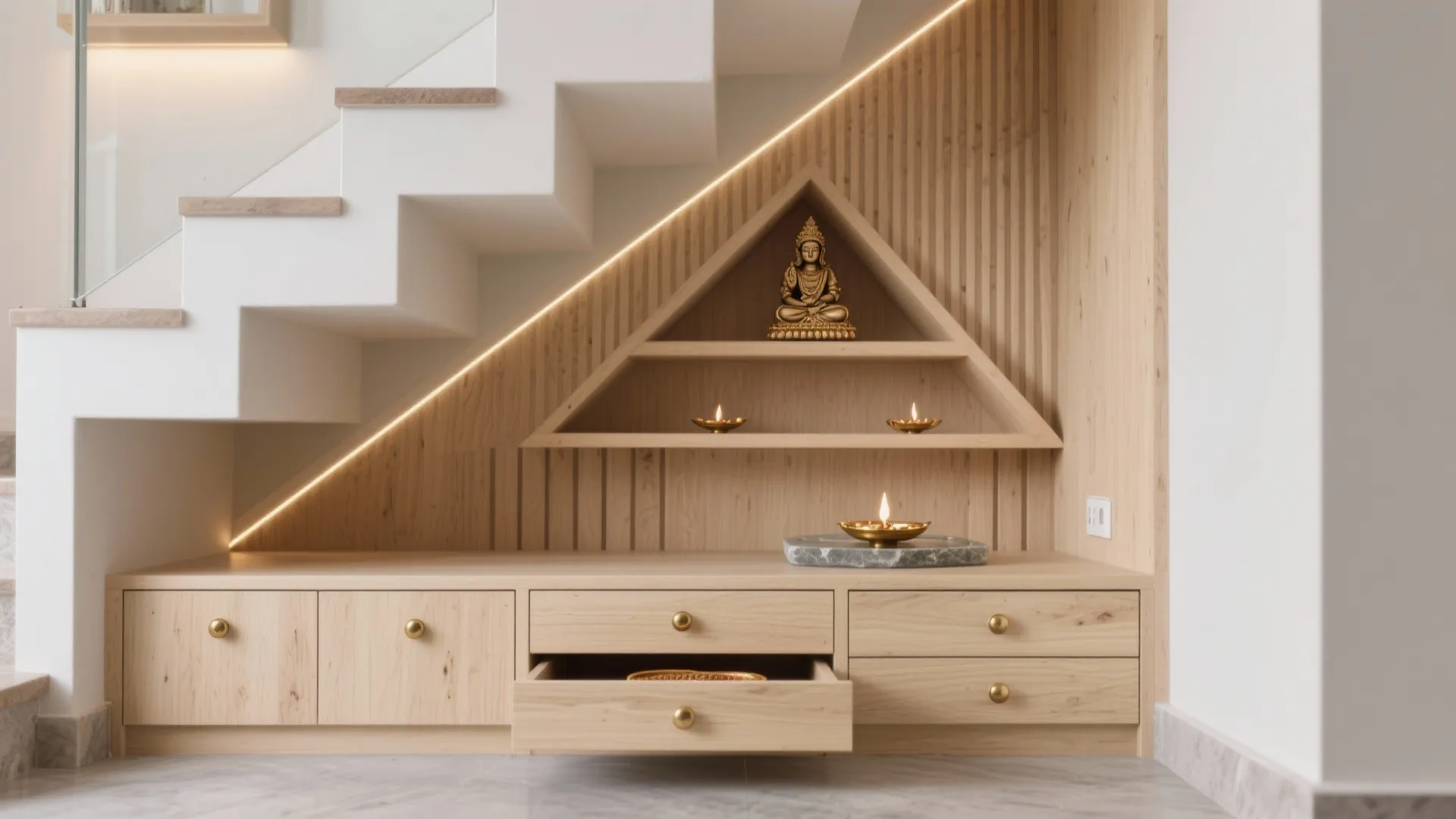 Under-Stairs Compact Pooja Cabinet