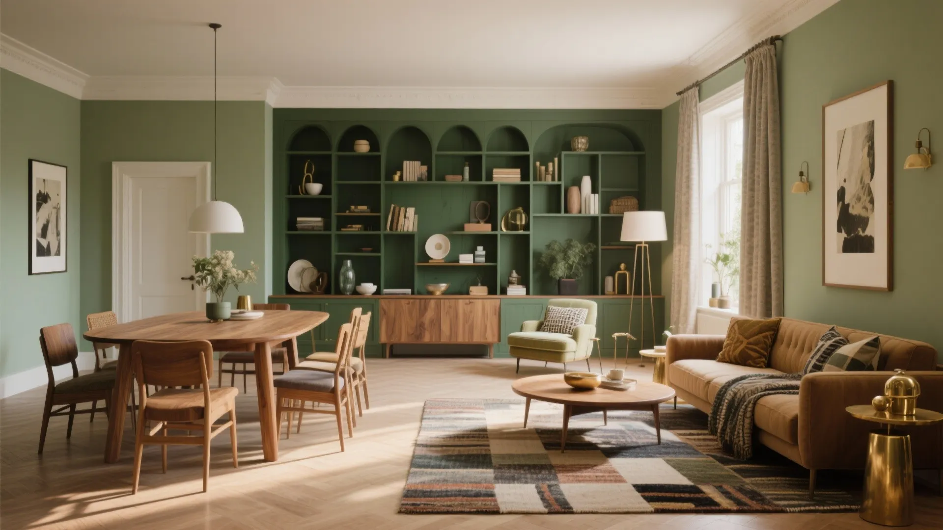 5. Try green as a unifying backdrop for mixed-material rooms