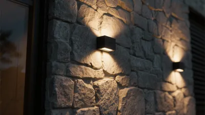 Modern Outdoor Wall Lighting on Stone Facade