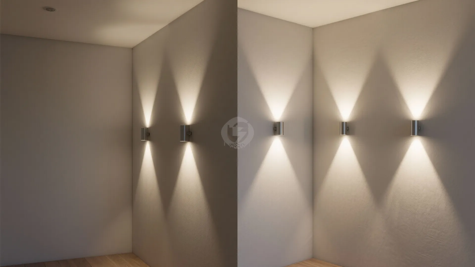 Space-saving uplight/downlight sconces for vertical emphasis