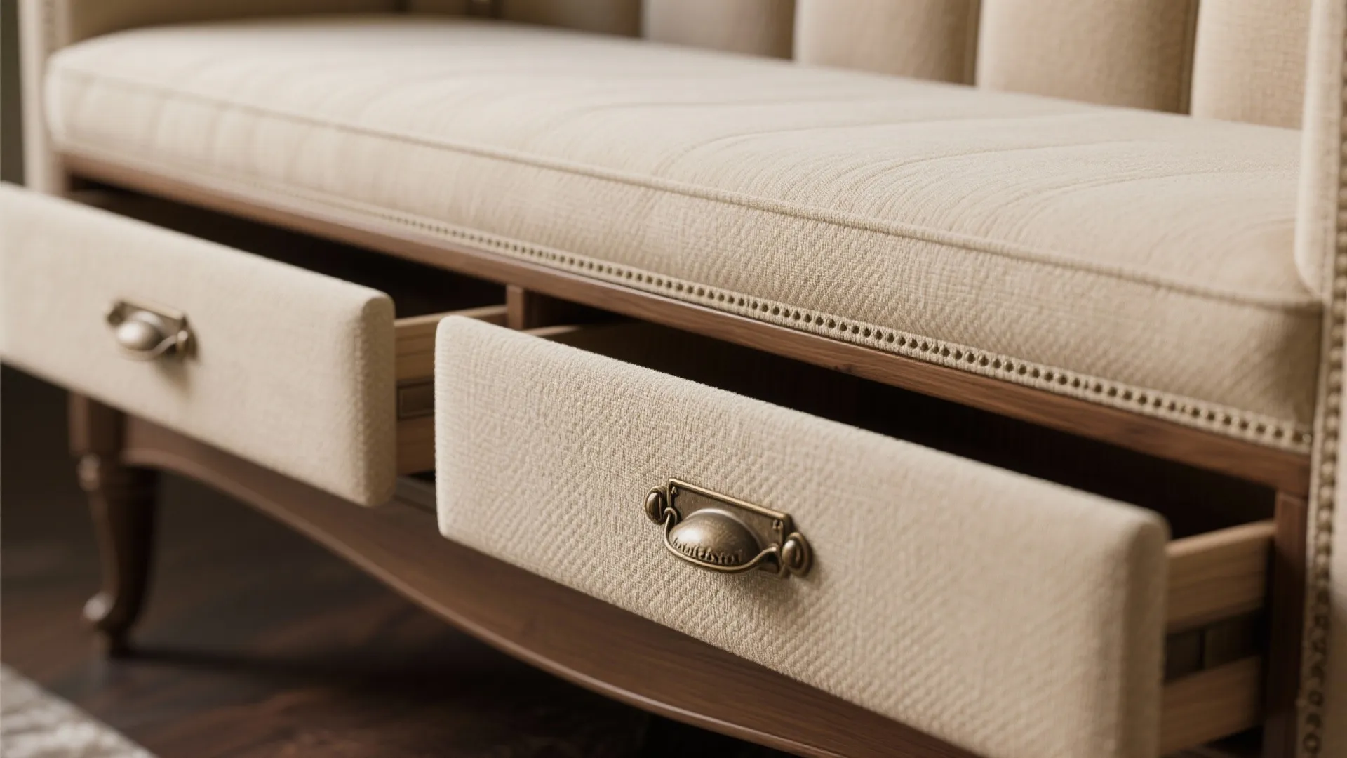 3. Upholstered bench with hidden drawers