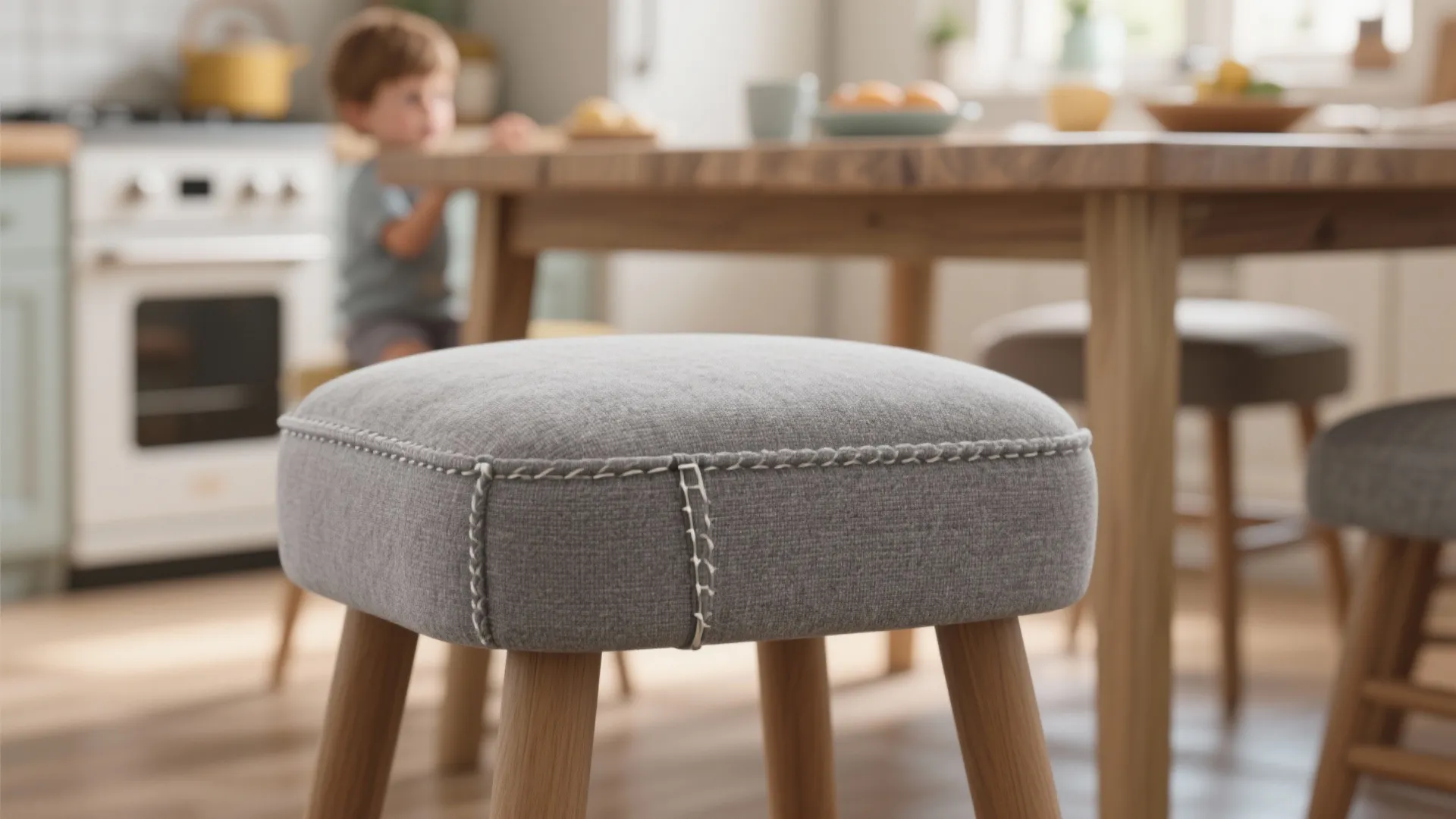 5. Upholstered gray stools for comfort and acoustics