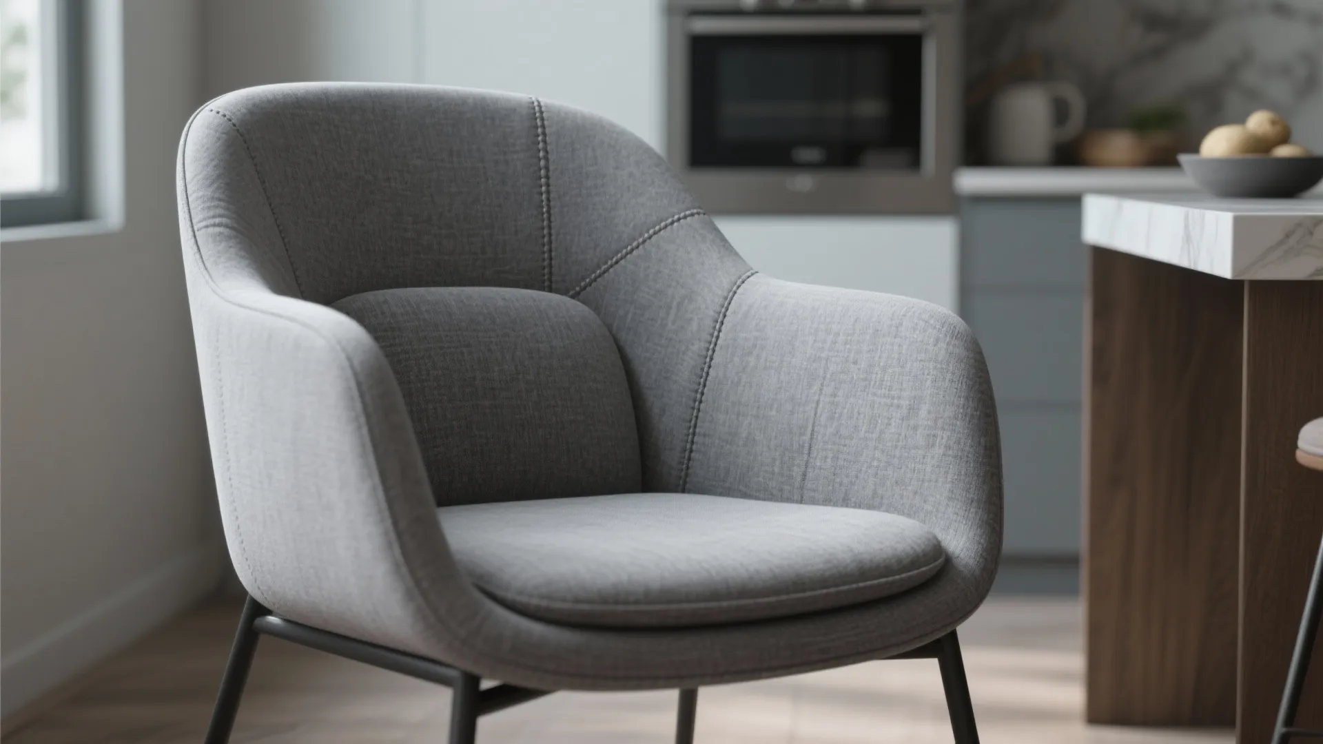 3. Upholstered grey chairs for comfort and acoustics