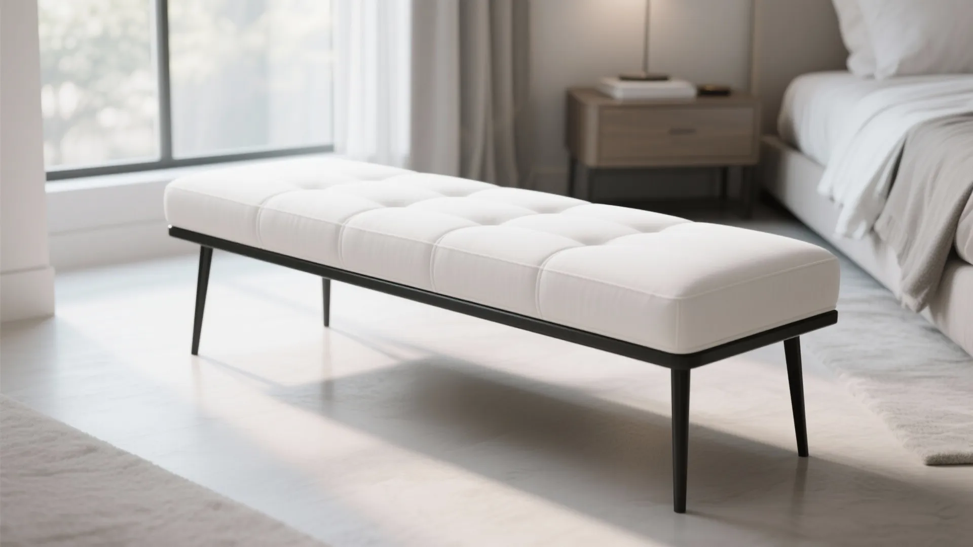 5. Upholstered Bench on Slim Metal Legs