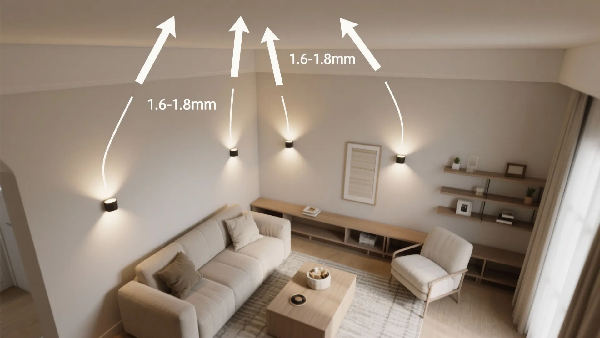 Wall uplights and half-shaded lamps for cozy ceilings