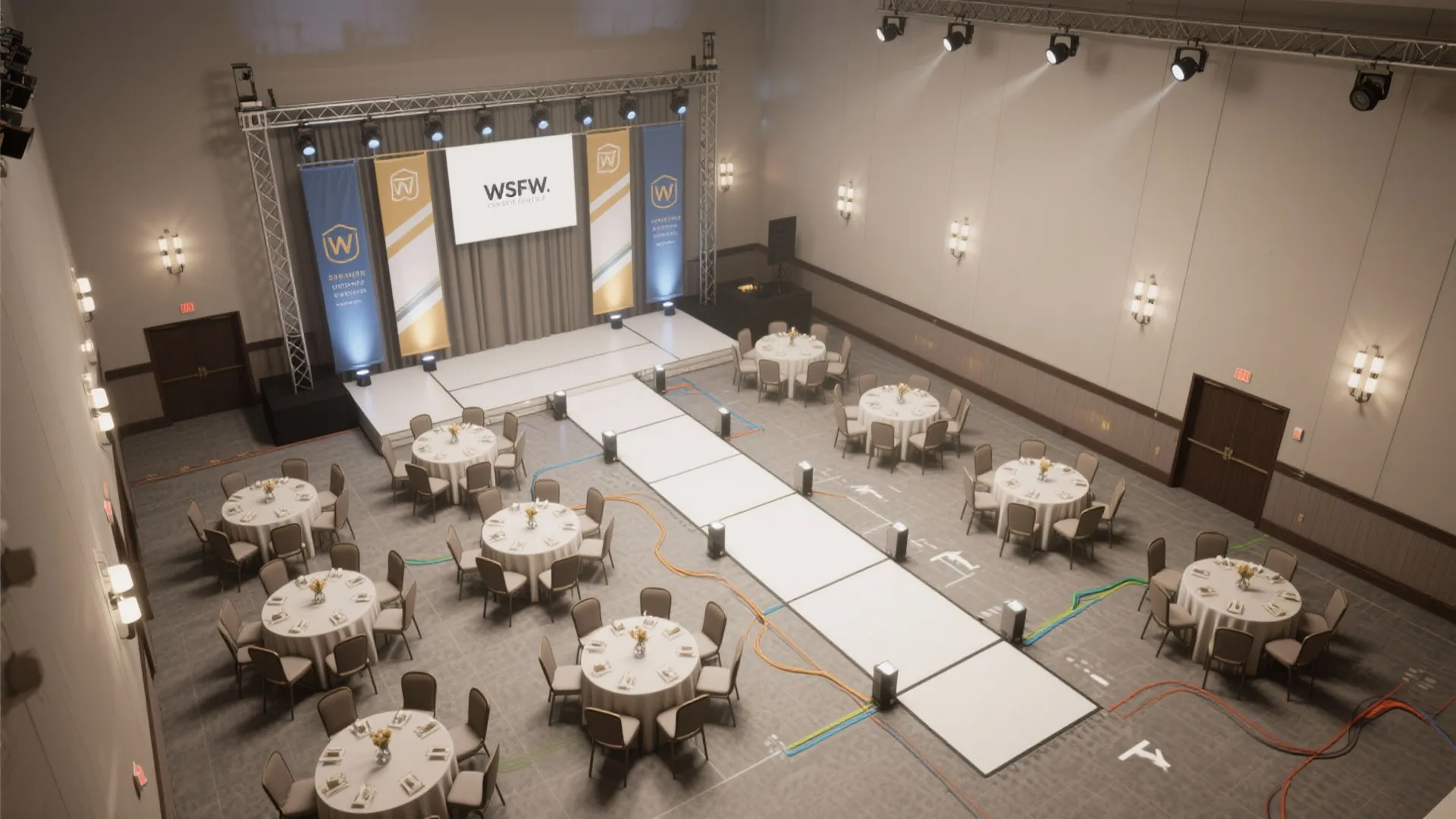 Layered Banners with Soft Uplighting