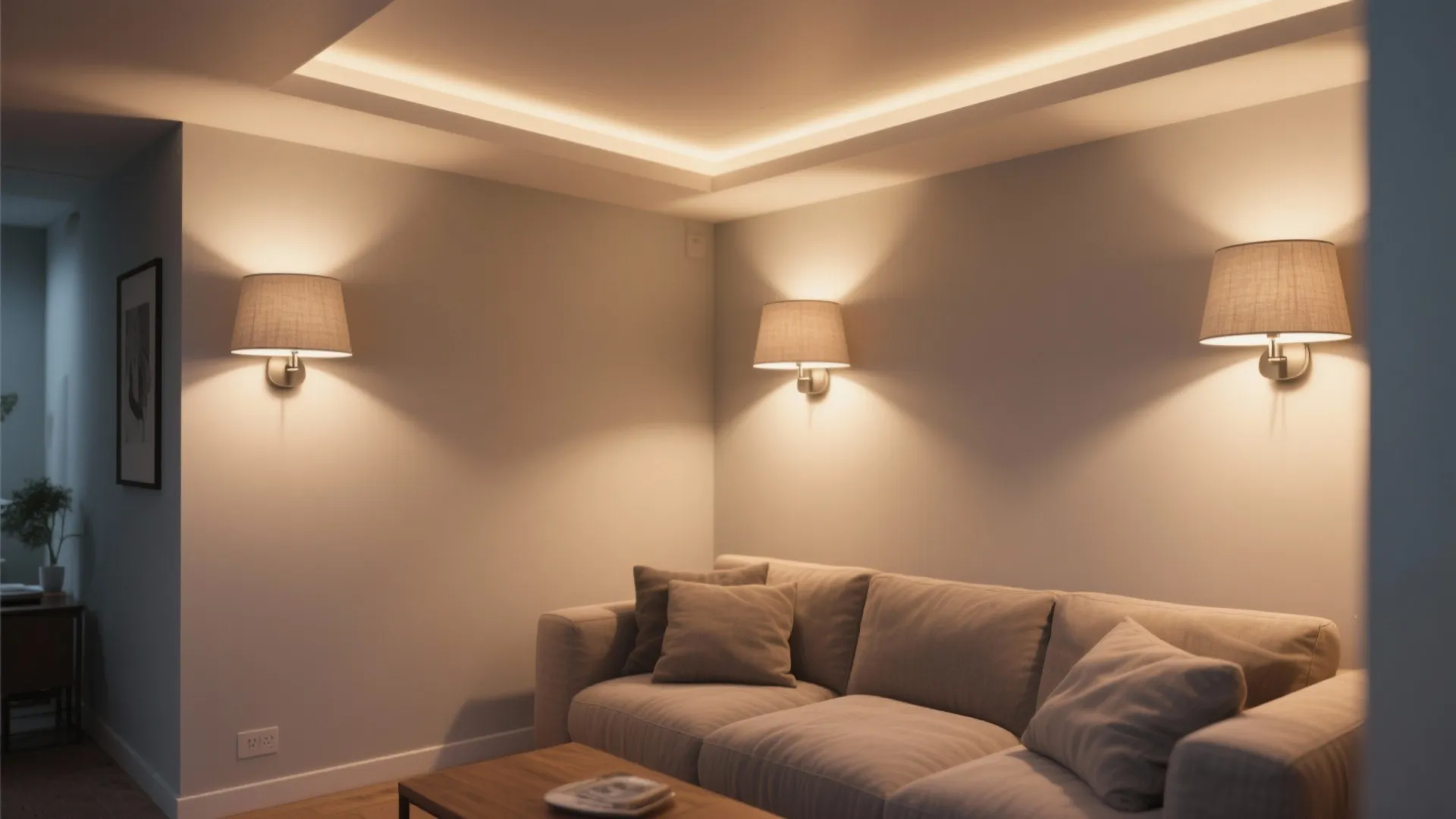 Wall uplights and half-shaded lamps for cozy ceilings