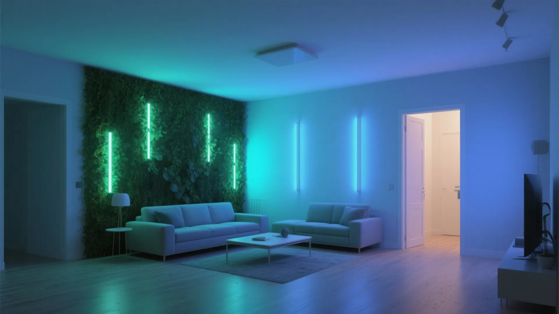 2. Use coloured uplights to add perceived ceiling height