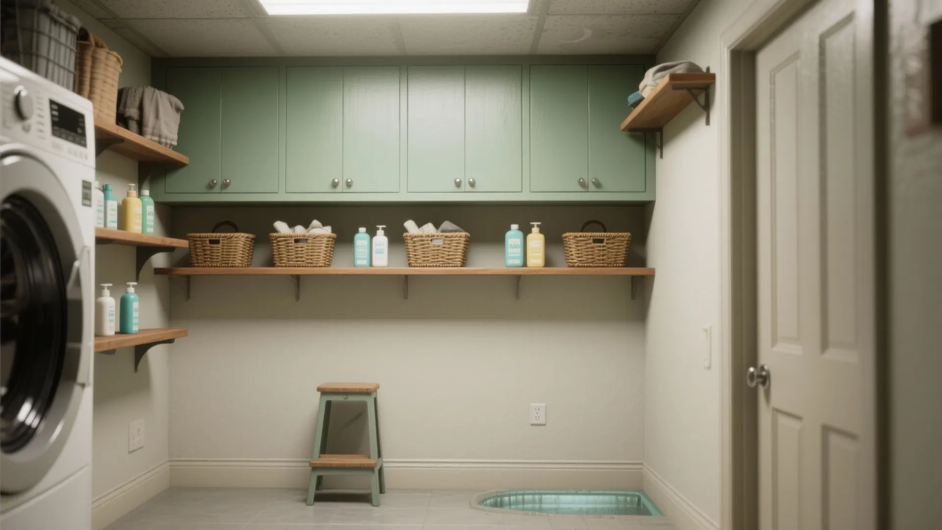 3. Upper open shelves plus sealed upper cabinets