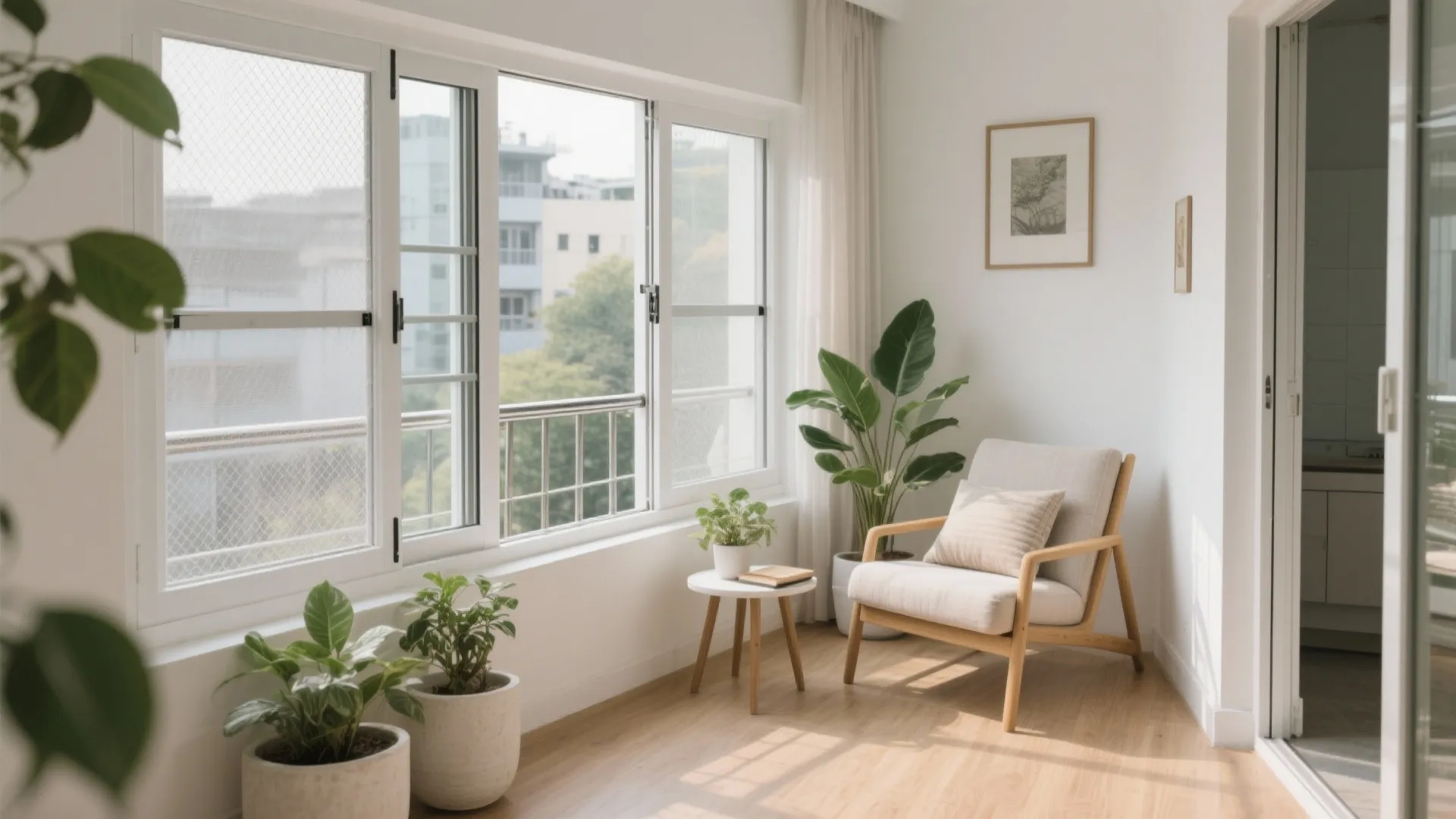 1) Slim uPVC Sliding Windows with 3-Track Mesh