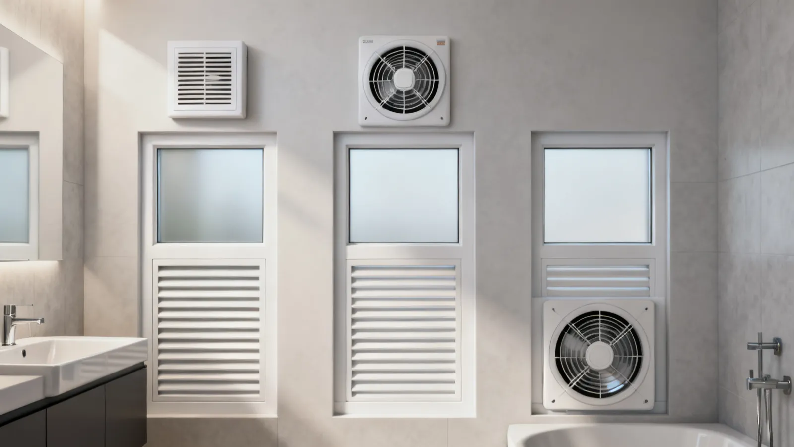 different UPVC ventilator panel designs with exhaust fan placement
