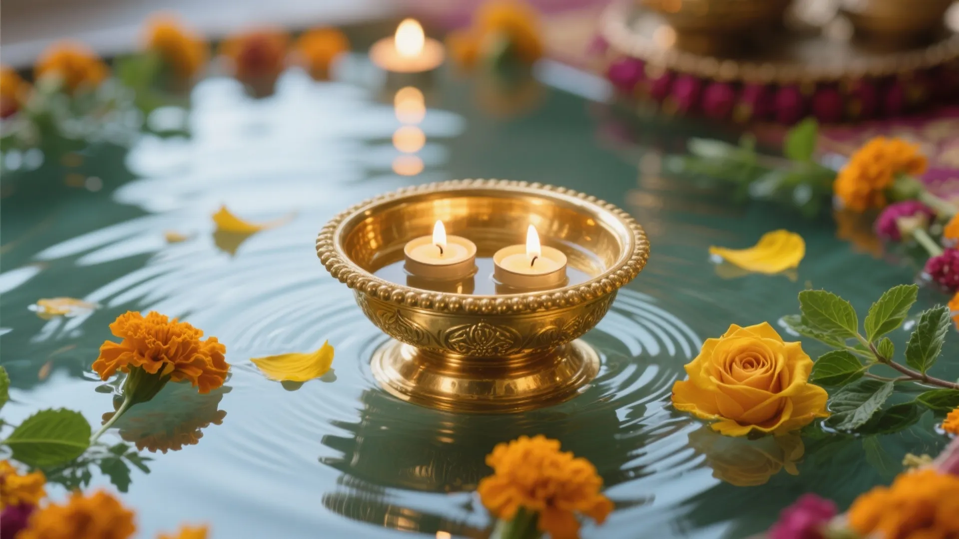 Brass Urli Centerpieces and Tulsi Nook