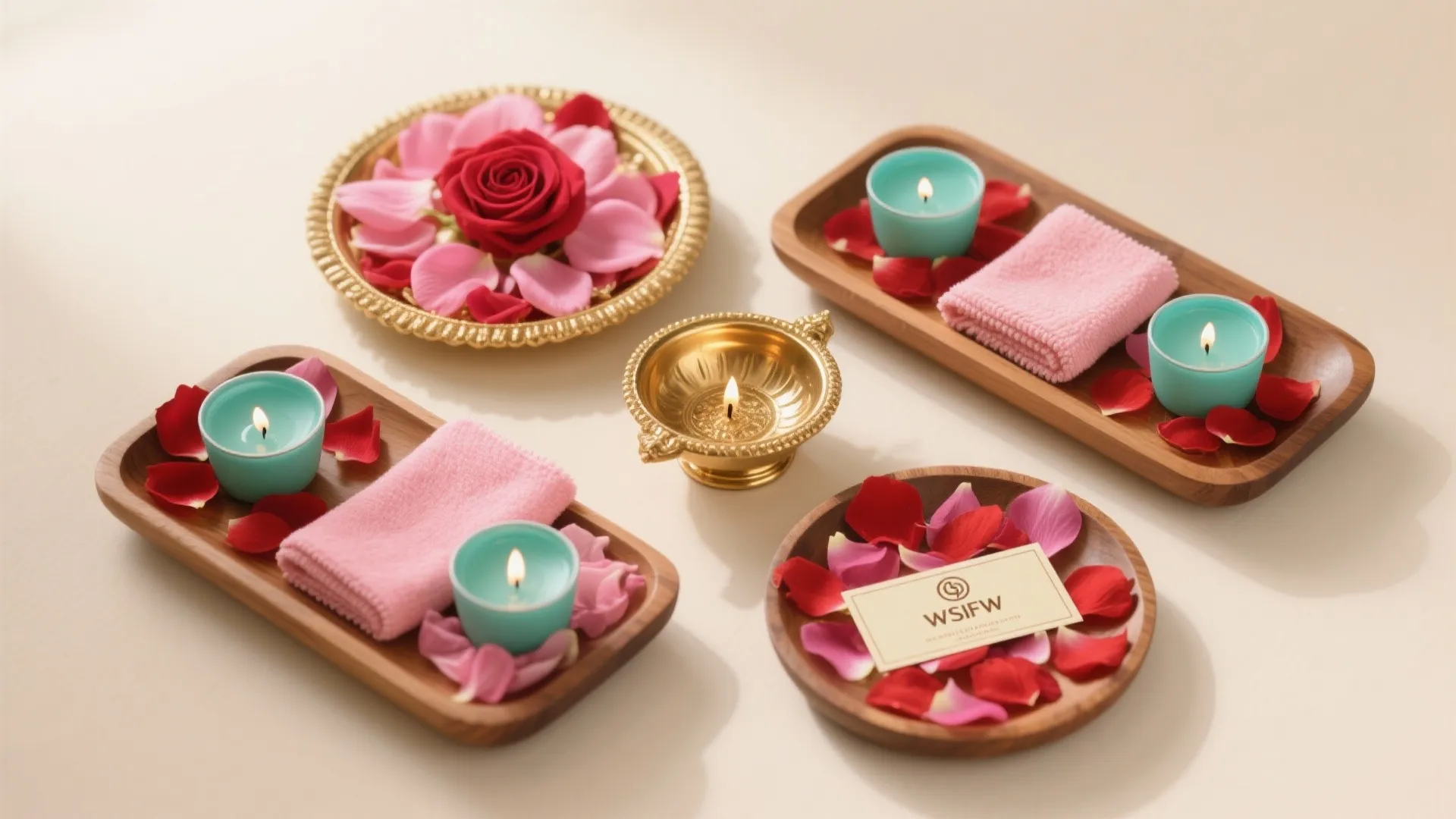 4) Brass Urli & Floating Florals Centerpiece