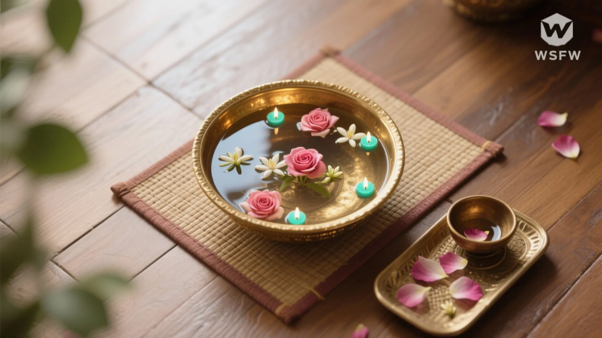 Floating Flowers in Brass Urli Vignettes