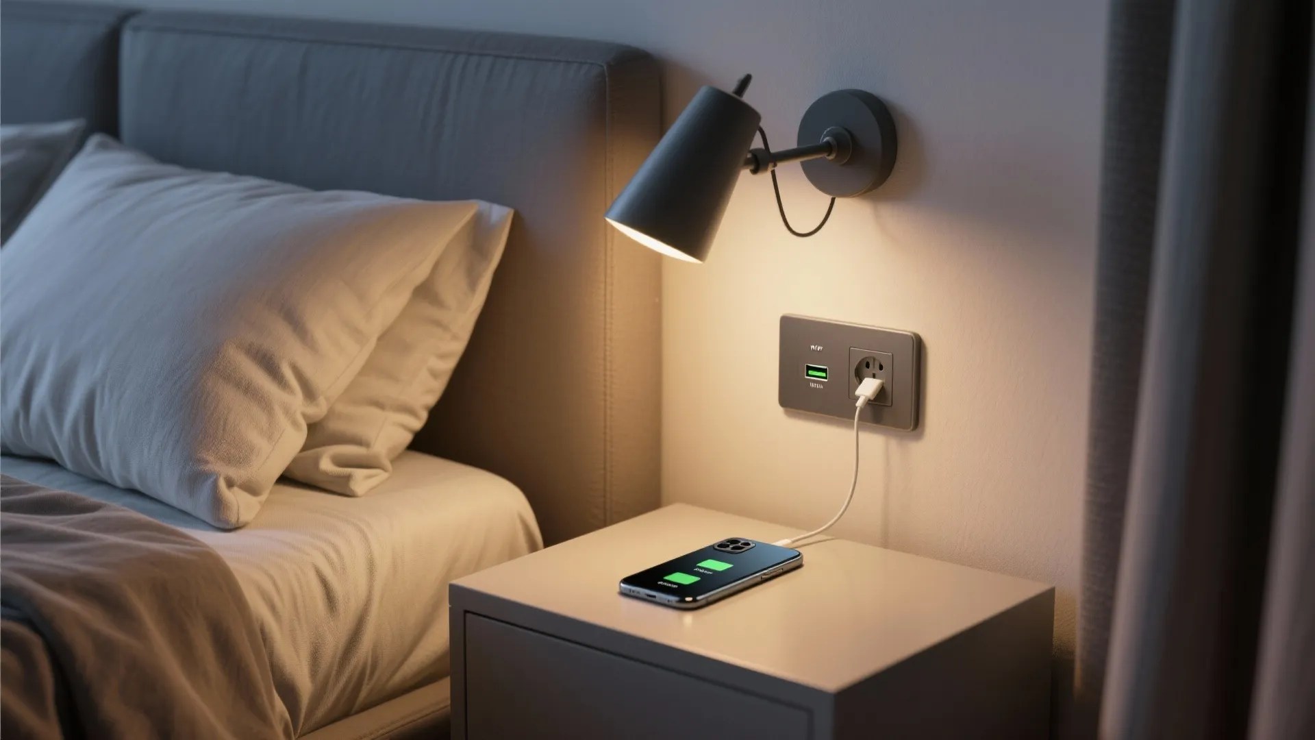 4. Swing-arm lights with integrated USB for bedside charging