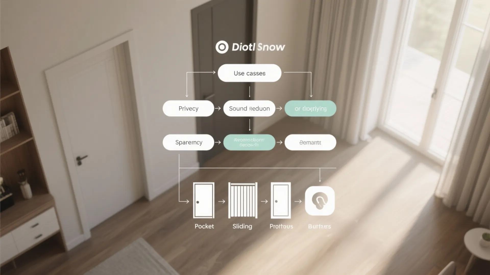 Top-down decision flowchart image guiding choice by privacy, acoustics, or space-saving use-case.