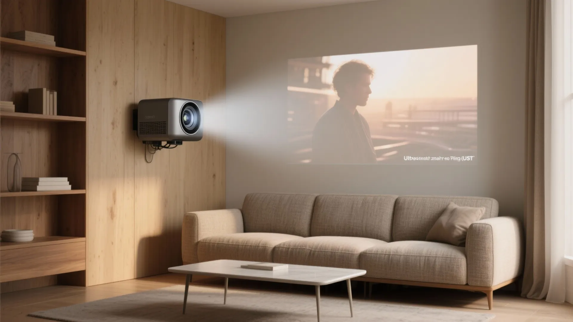 1. Ultra-short-throw projector above the sofa