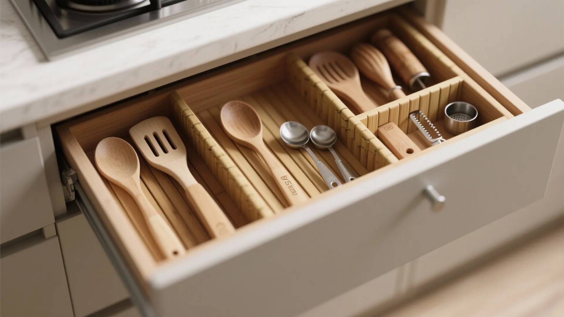 2. Middle Drawer with Dividers for Utensils and Prep Tools