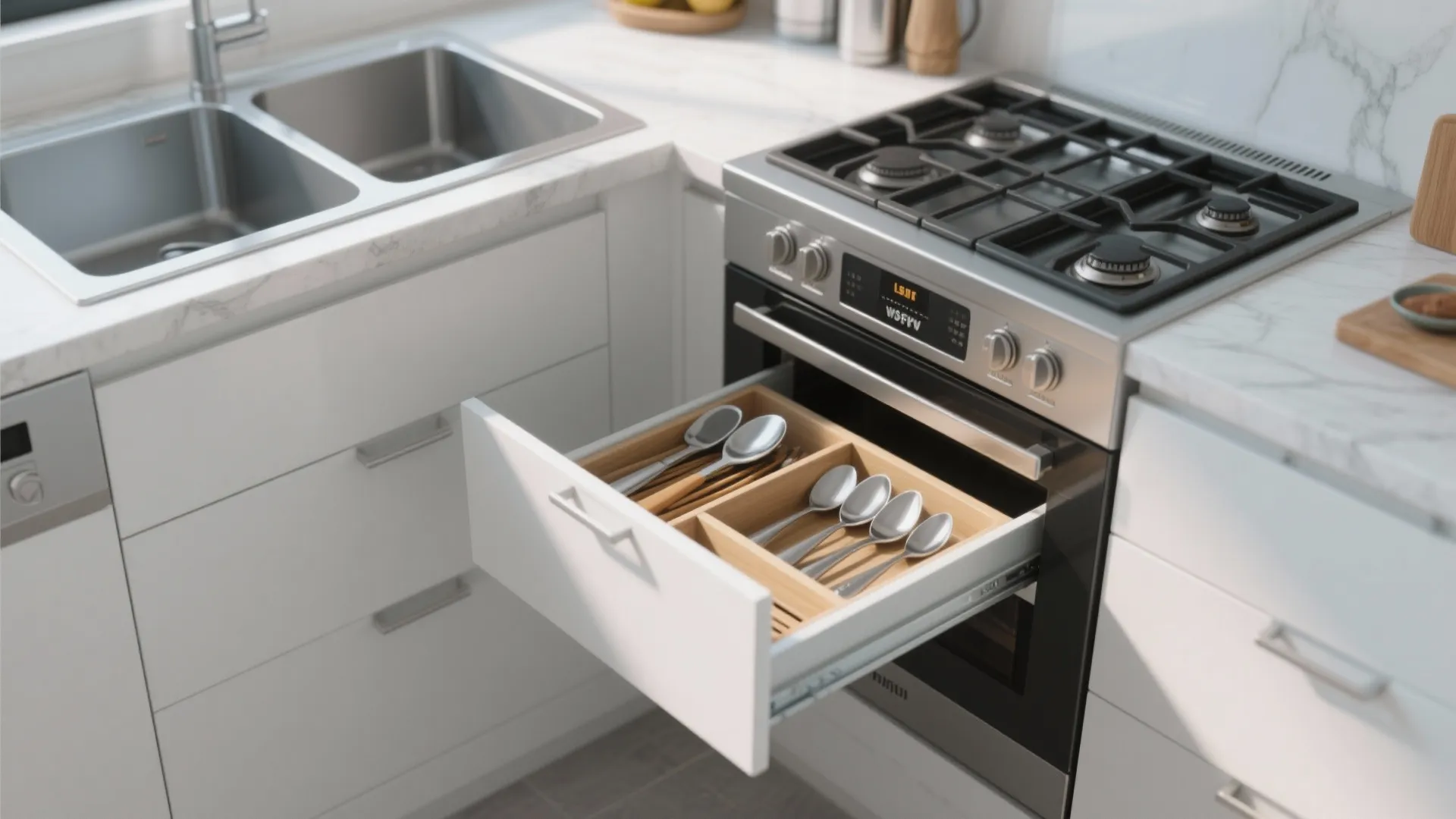 7. Utensil drawer near the stove